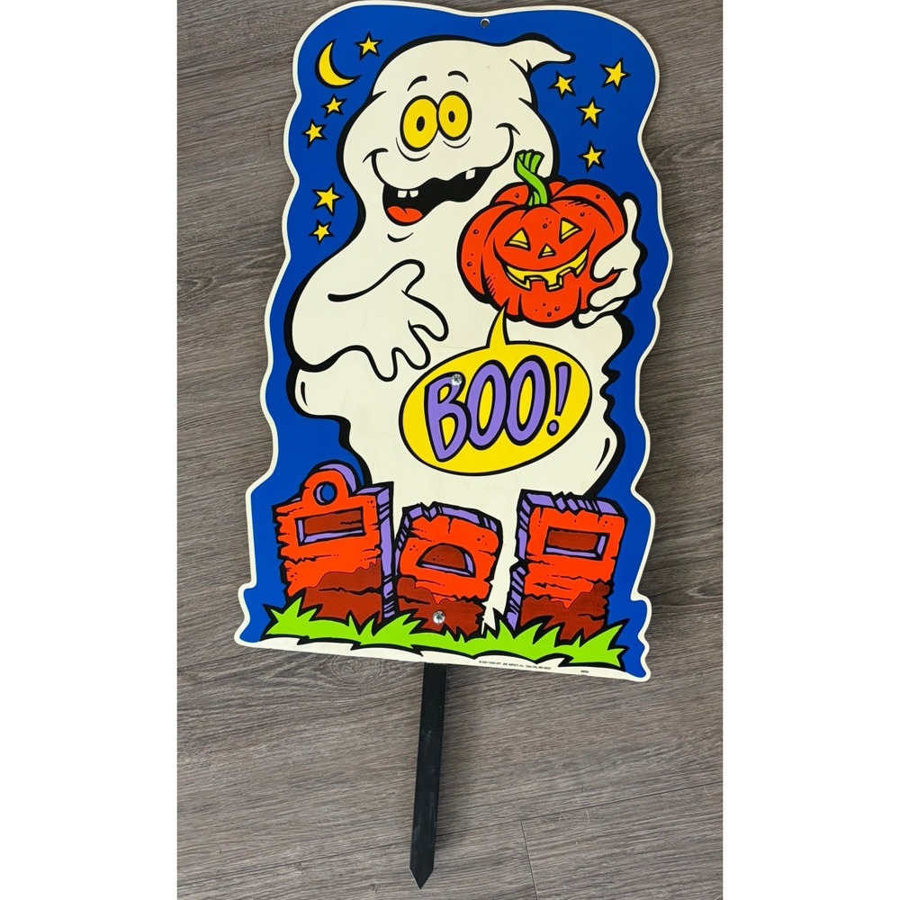 Y2k Vintage Halloween Ghost Boo Pumpkin Plastic Staked Yard Trick or Treat Sign